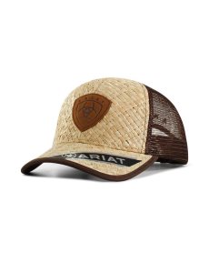 Casquettes Ariat Shield patch natural weave Marron | 620948TBF