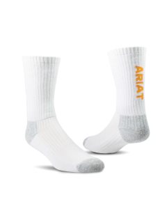 Chaussettes Ariat Premium Ringspun Coton Crew Travail 3PCS Blanche | 274190WGC