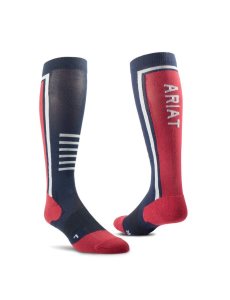 Chaussettes Ariat Slimline Performances Bleu Marine Rouge | 614857DVO