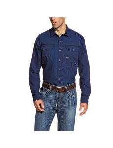 Chemises De Costume Ariat Rebar Workman Travail Bleu Marine | 095268RIO