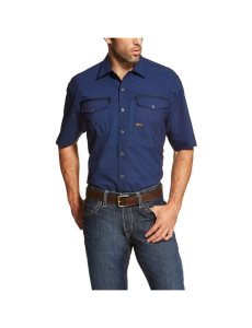 Chemises De Costume Ariat Rebar Workman Travail Bleu Marine | 318627JOR