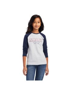 T Shirts Ariat Varsity Bleu Marine Grise | 753198ZFJ