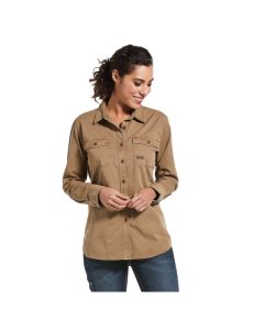 Vêtements De Travail Ariat Rebar Washed Twill Travail Shirts Kaki | 760253AIW