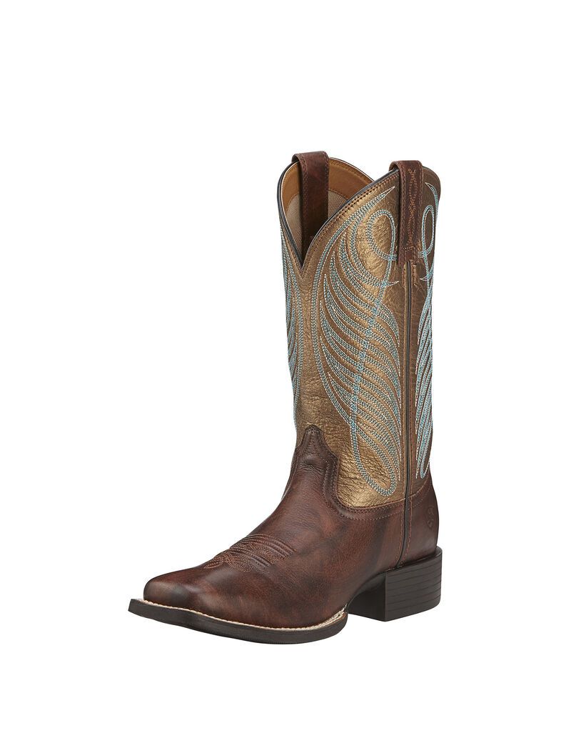 Bottes Western Ariat Round Up Larges Square Embout Marron | 590283DEO