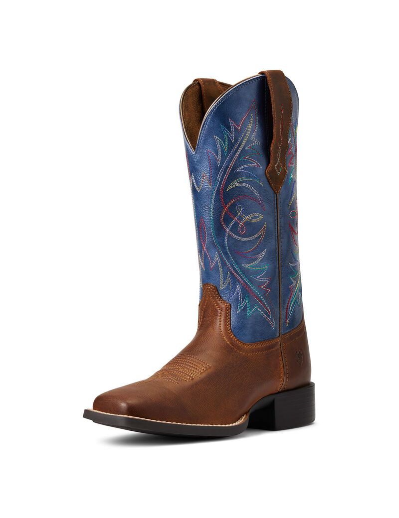 Bottes Western Ariat Round Up Larges Square Embout Stretchfit Marron | 823704ITW