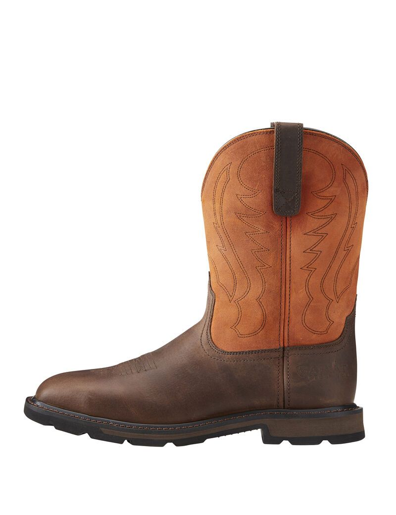 Bottes de Travail Ariat Groundbreaker Larges Square Embout Steel Embout Marron | 352071RLP