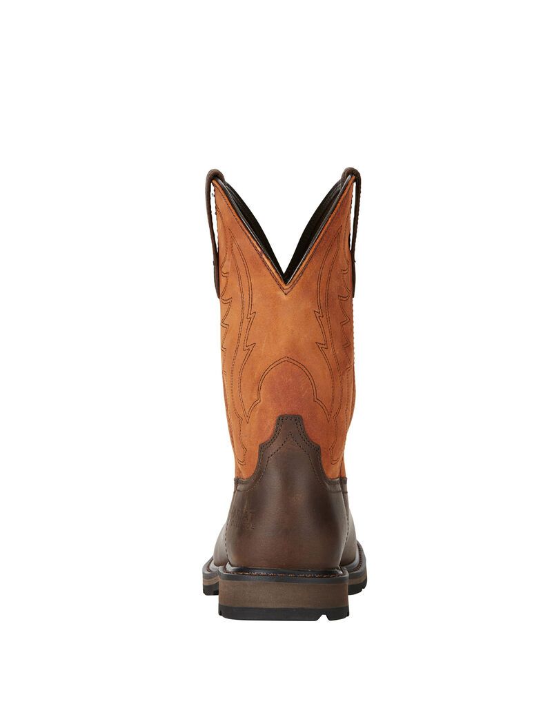 Bottes de Travail Ariat Groundbreaker Larges Square Embout Steel Embout Marron | 352071RLP