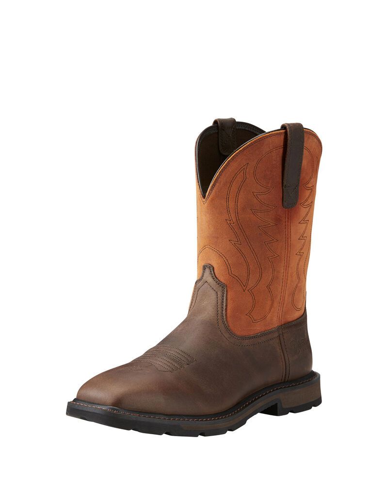 Bottes de Travail Ariat Groundbreaker Larges Square Embout Steel Embout Marron | 352071RLP