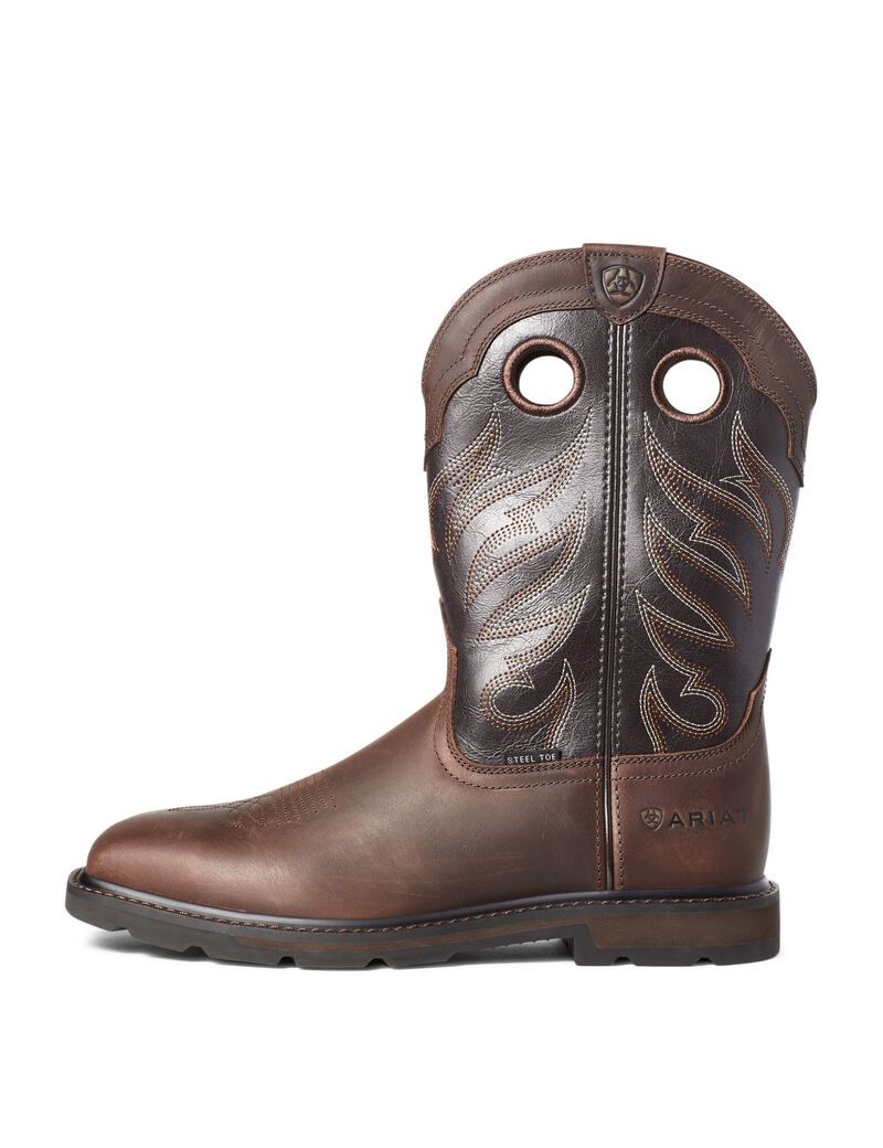 Bottes de Travail Ariat Groundwork Larges Square Embout Steel Embout Marron | 784105QEN