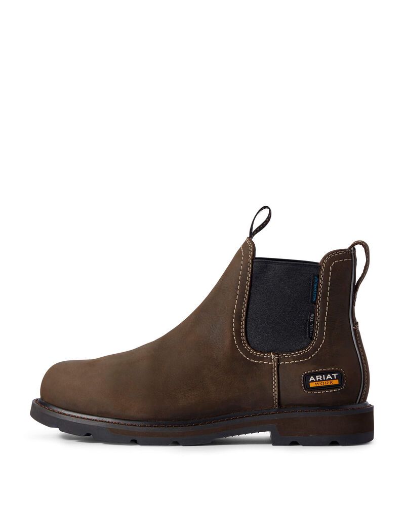 Bottines Chelsea Ariat Groundbreaker CSA Imperméables Steel Embout Travail Marron Foncé | 985417GQA