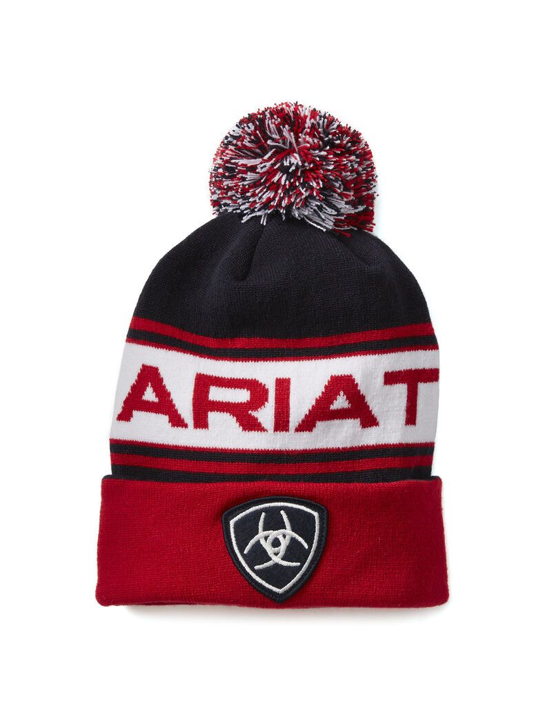 Chapeaux Ariat Team Beanie Bleu Marine Rouge | 786359KEI