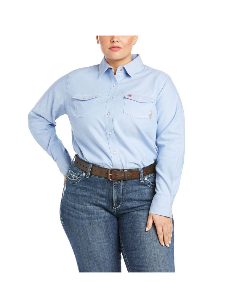 Chemises Ariat FR Solid DuraStretch Snap Travail Bleu | 937245OCK