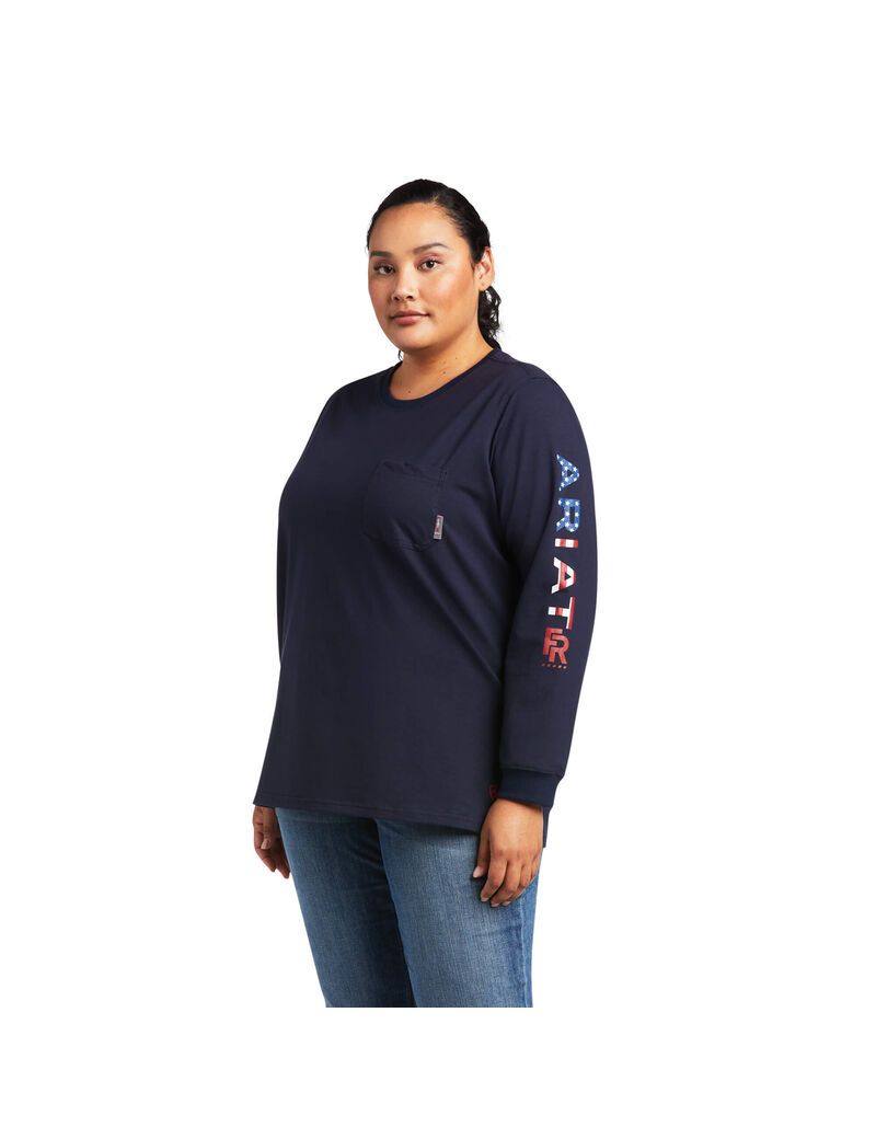 Chemises Ariat FR Stretch Logo Bleu Marine | 987654CFK