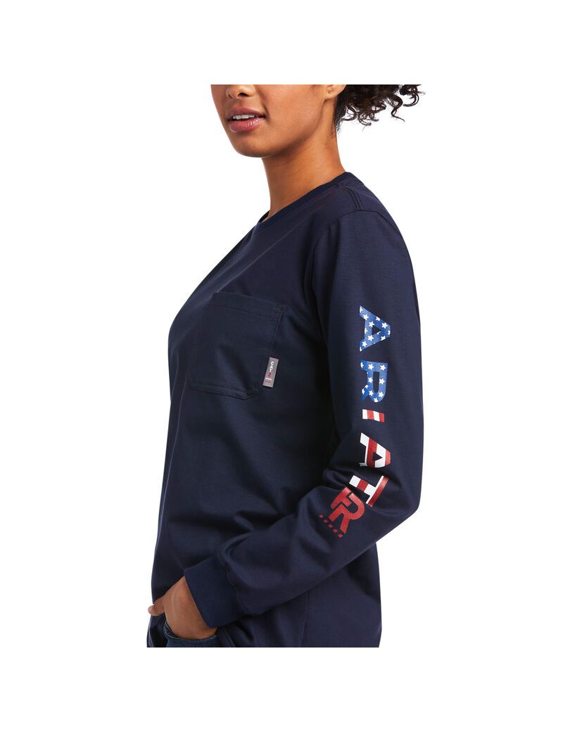 Chemises Ariat FR Stretch Logo Bleu Marine | 987654CFK