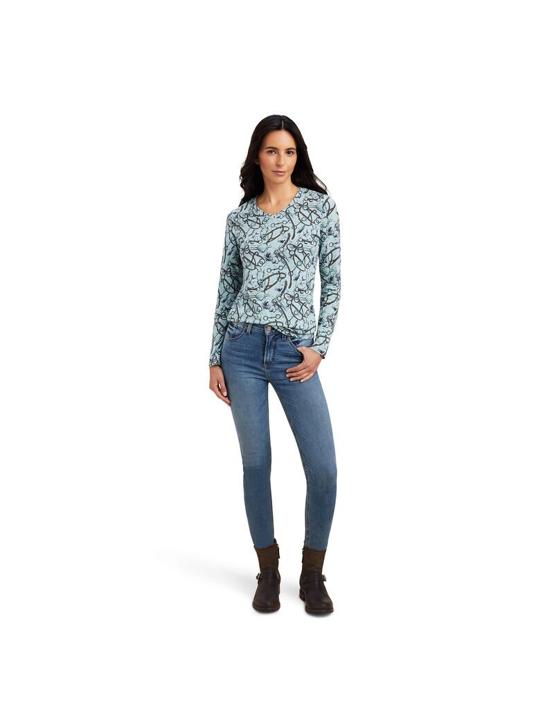 Chemises Ariat Melange Print Bleu | 708354WUM