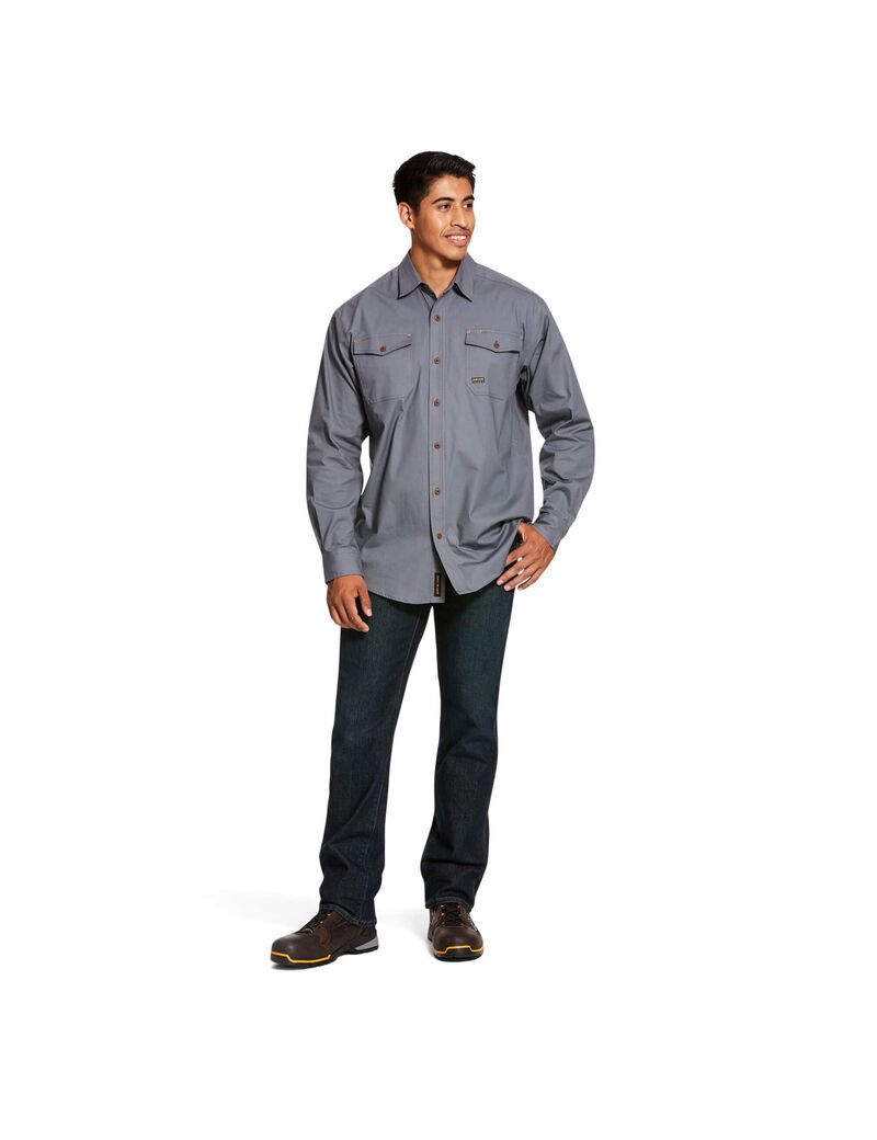 Chemises De Costume Ariat Rebar Made Tough DuraStretch Travail Grise | 812369WON