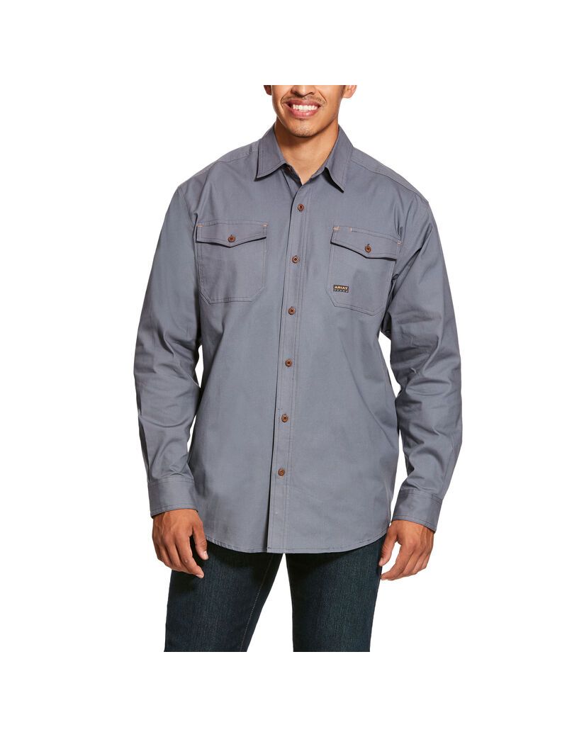 Chemises De Costume Ariat Rebar Made Tough DuraStretch Travail Grise | 812369WON