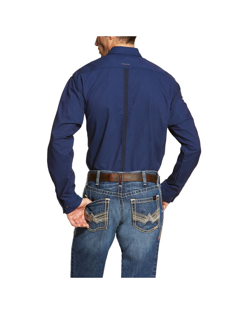 Chemises De Costume Ariat Rebar Workman Travail Bleu Marine | 095268RIO