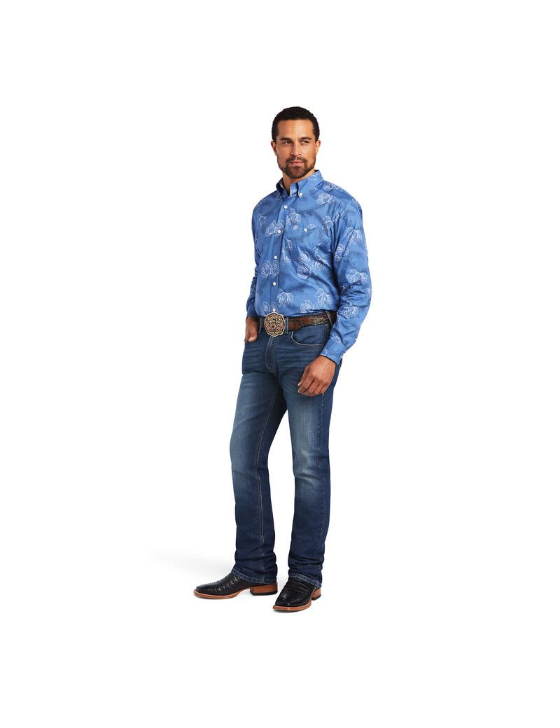 Chemises De Costume Ariat Relentless Headway Stretch Classiche Fit Bleu | 870146BXE