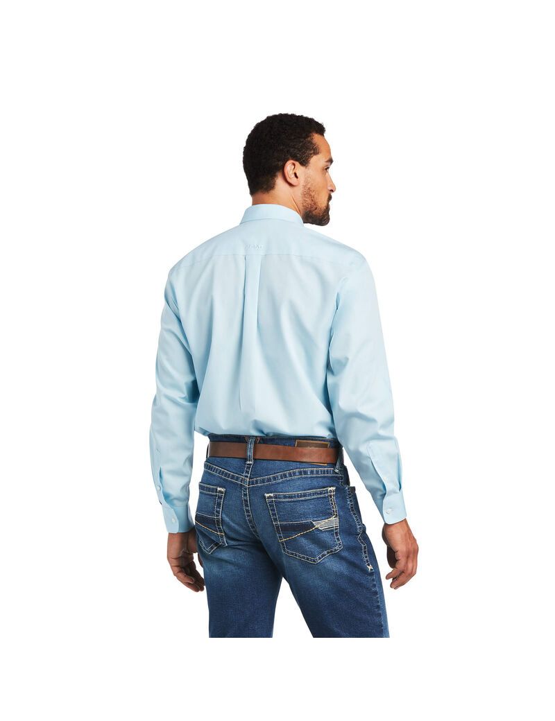 Chemises De Costume Ariat Wrinkle Free Solid Pinpoint Oxford Classiche Fit Bleu | 261509OZN