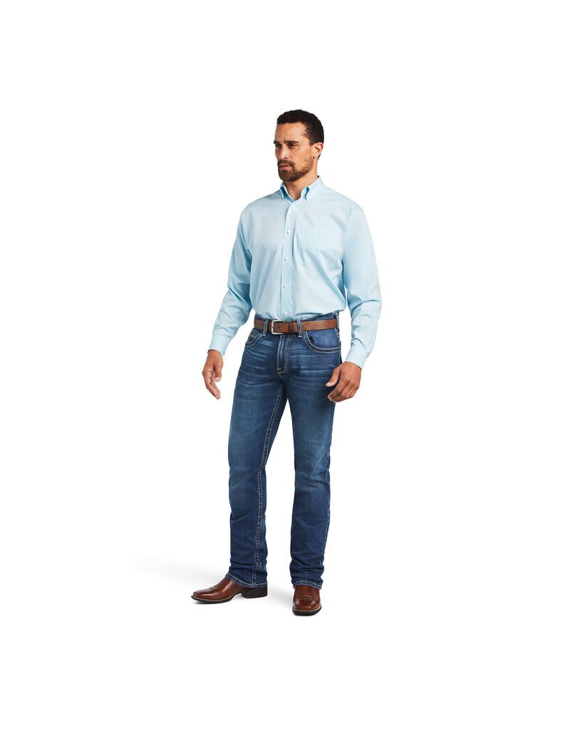 Chemises De Costume Ariat Wrinkle Free Solid Pinpoint Oxford Classiche Fit Bleu | 261509OZN