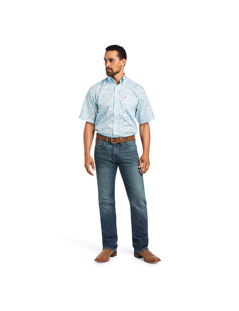 Chemises De Costume Ariat Wrinkle Free Yariel Classiche Fit Bleu | 761892GIY