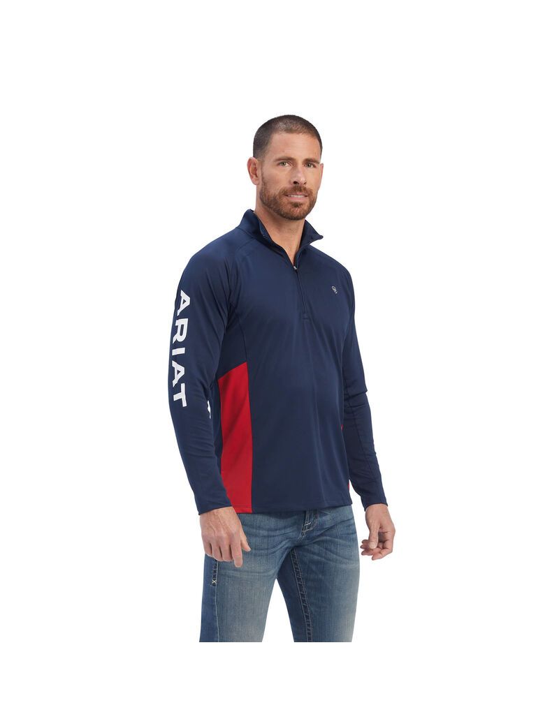 Couches Intermédiaires Ariat Sunstopper Team 1/4 Zip Bleu Marine | 597463DQE