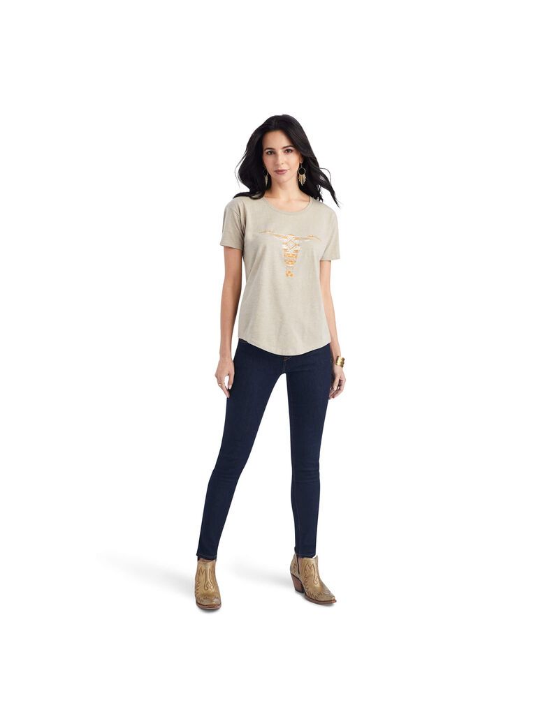 Hauts Ariat Blanket Skull Tee Beige | 182509QIK