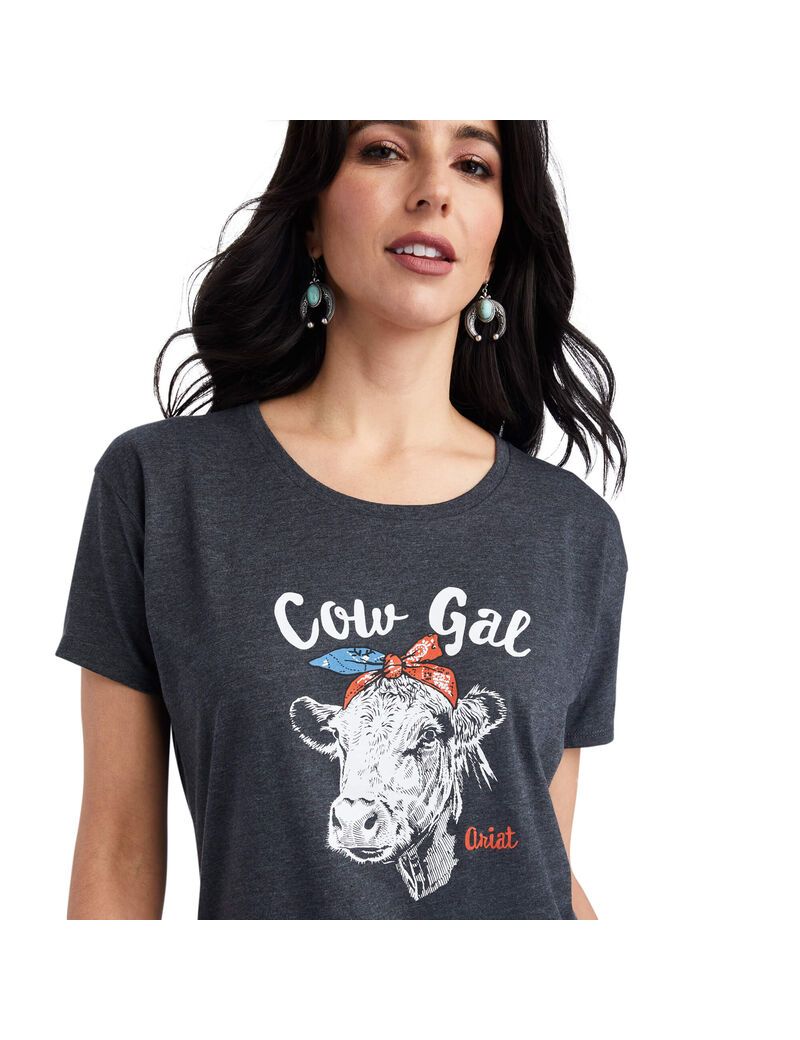 Hauts Ariat Cow Gal Tee Grise | 097486QCI