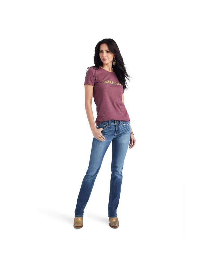 Hauts Ariat Floral Lettres Tee Bordeaux | 925468WRD