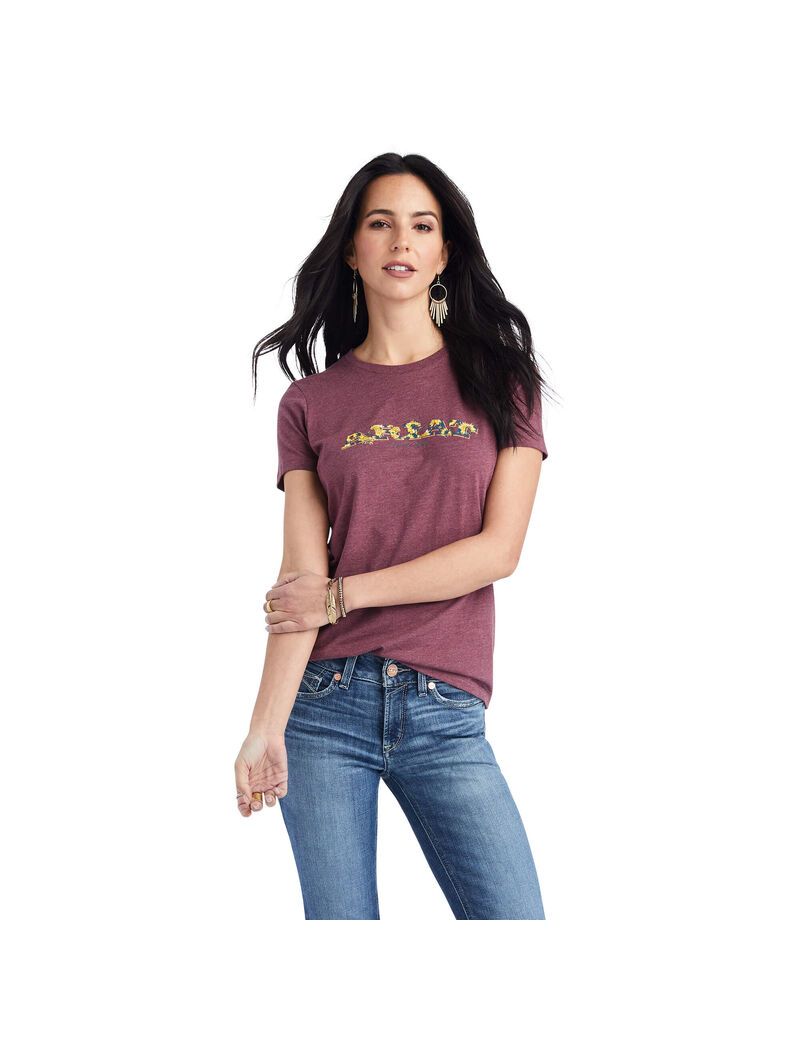 Hauts Ariat Floral Lettres Tee Bordeaux | 925468WRD