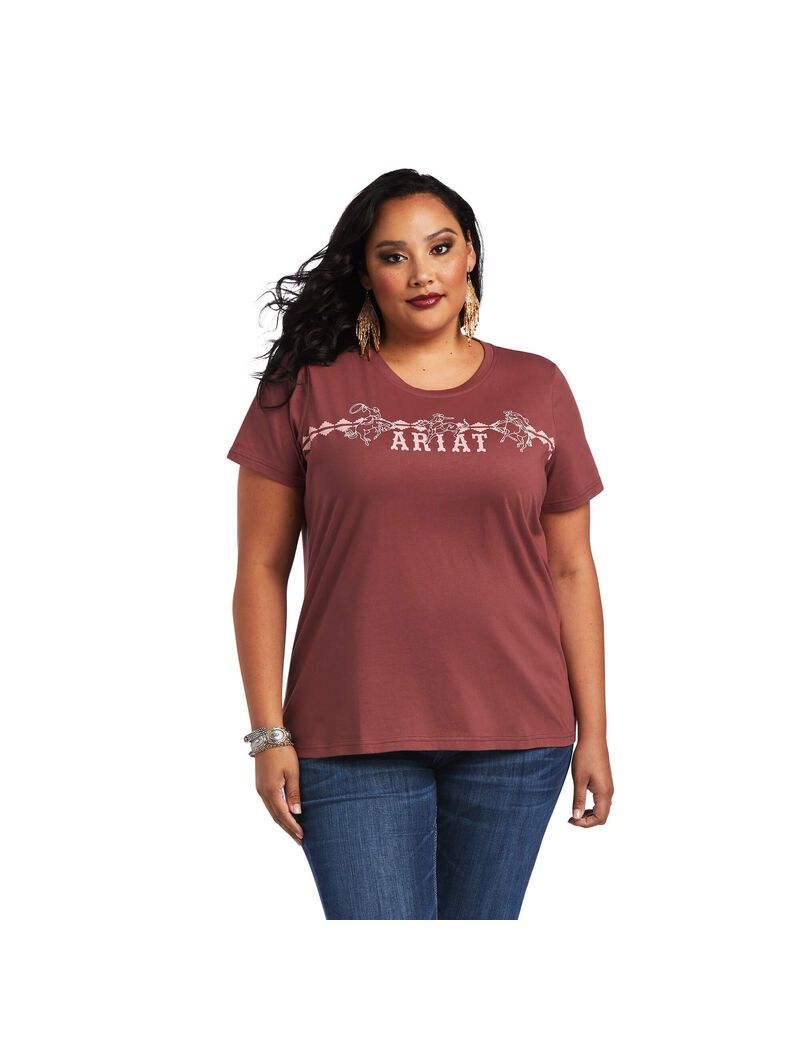 Hauts Ariat REAL Bucking Bronc Tee Rose Marron | 109468SKX