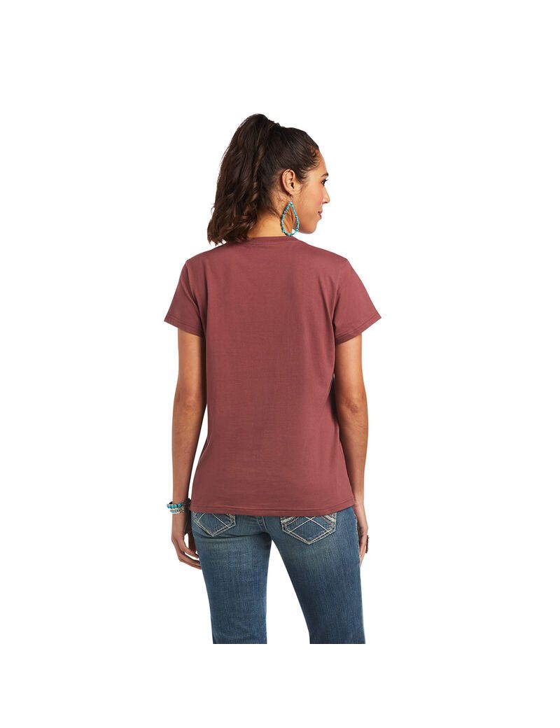 Hauts Ariat REAL Bucking Bronc Tee Rose Marron | 109468SKX