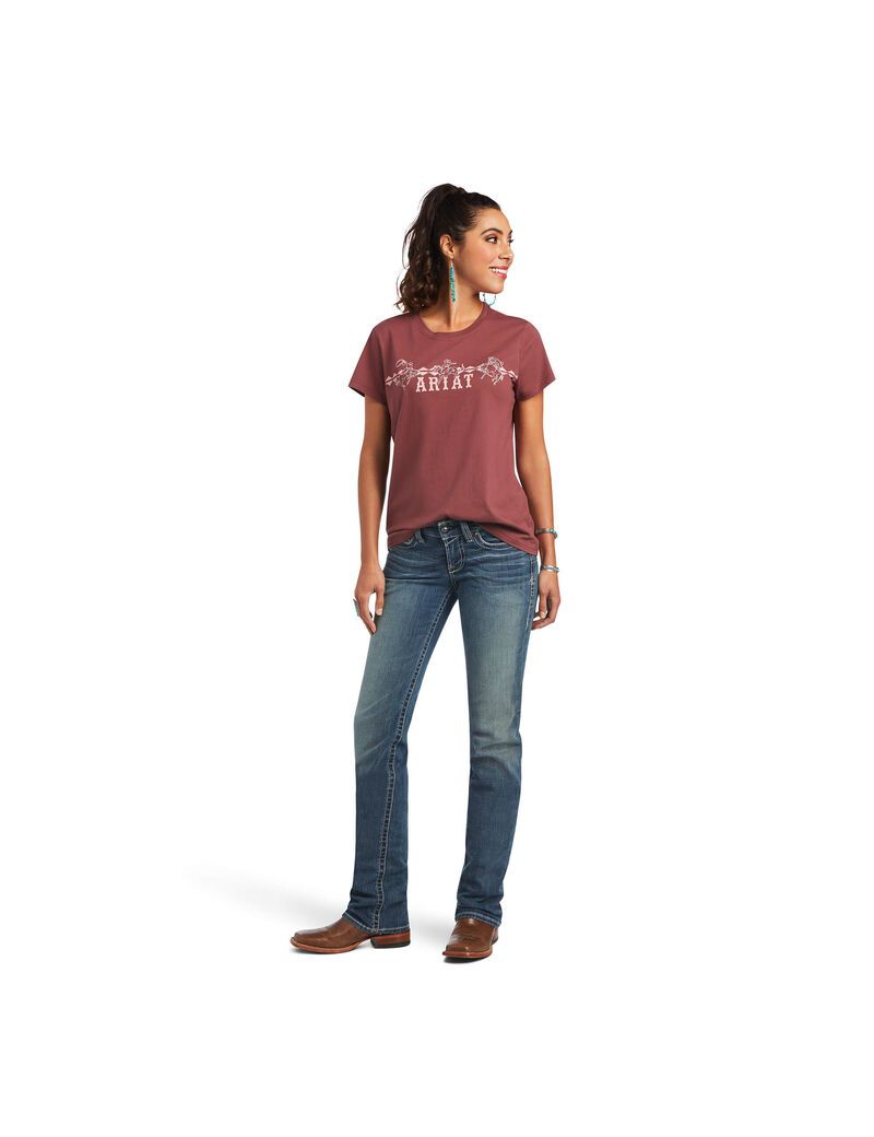 Hauts Ariat REAL Bucking Bronc Tee Rose Marron | 109468SKX