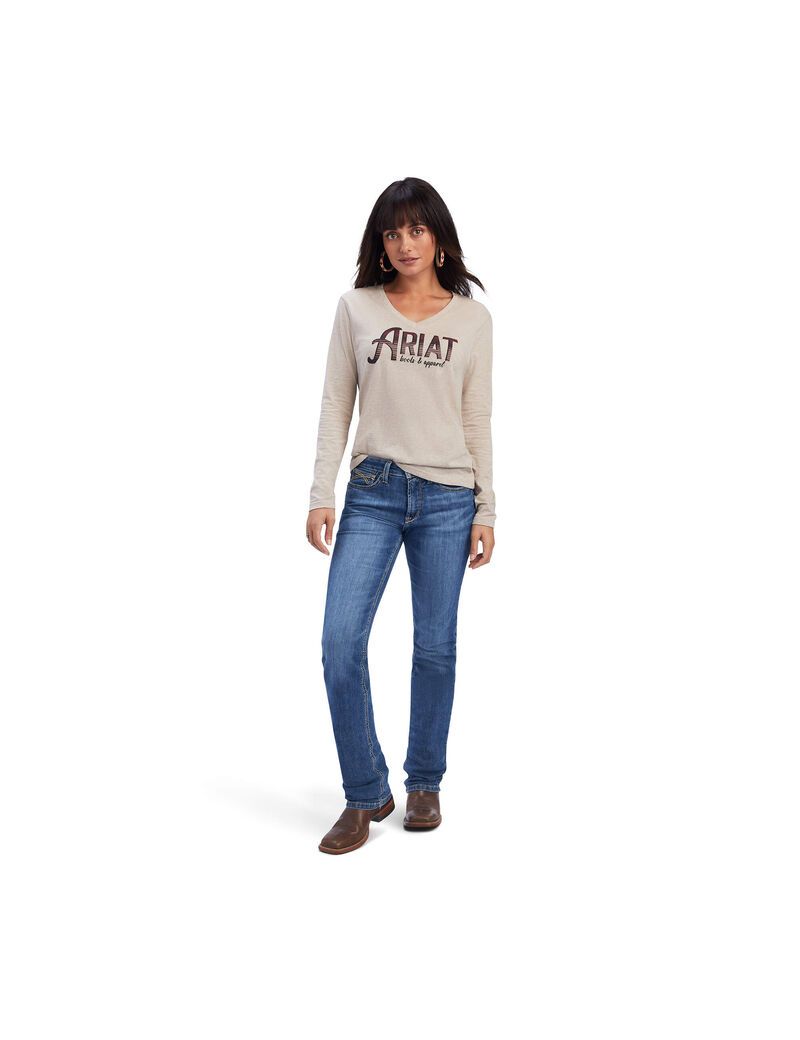 Hauts Ariat REAL Chest Logo Relaxed Tee Beige | 125408HFR