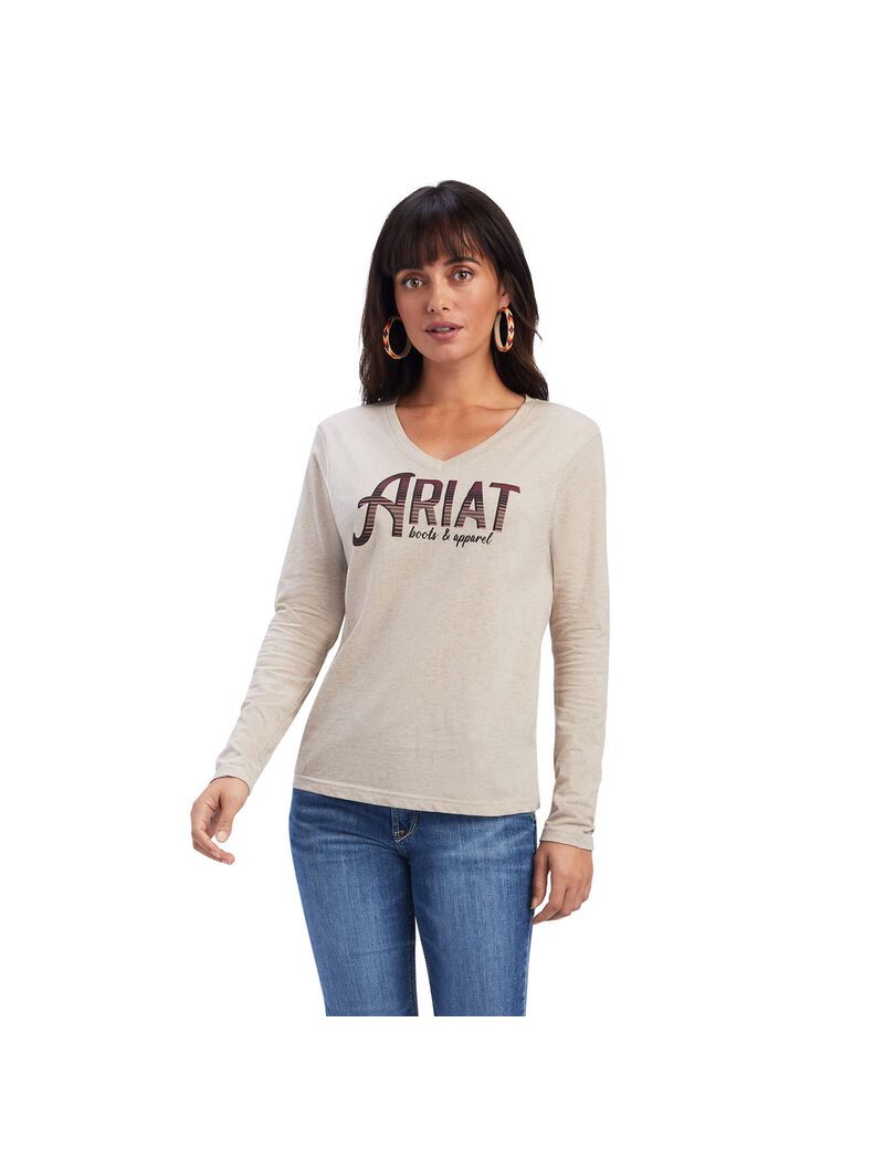 Hauts Ariat REAL Chest Logo Relaxed Tee Beige | 125408HFR