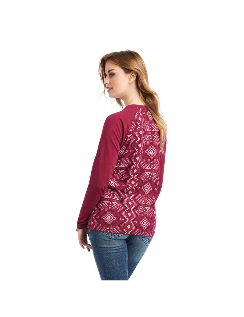 Hauts Ariat REAL Printed Henley Multicolore Rouge | 280374WIV