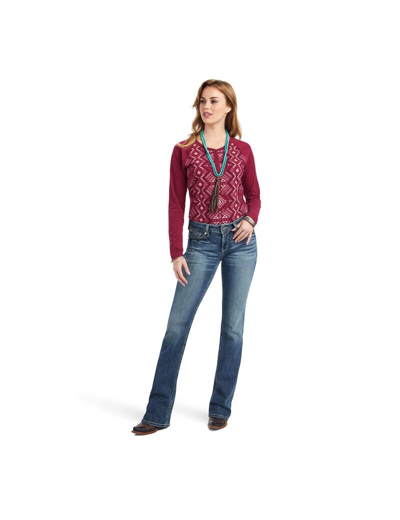 Hauts Ariat REAL Printed Henley Multicolore Rouge | 280374WIV