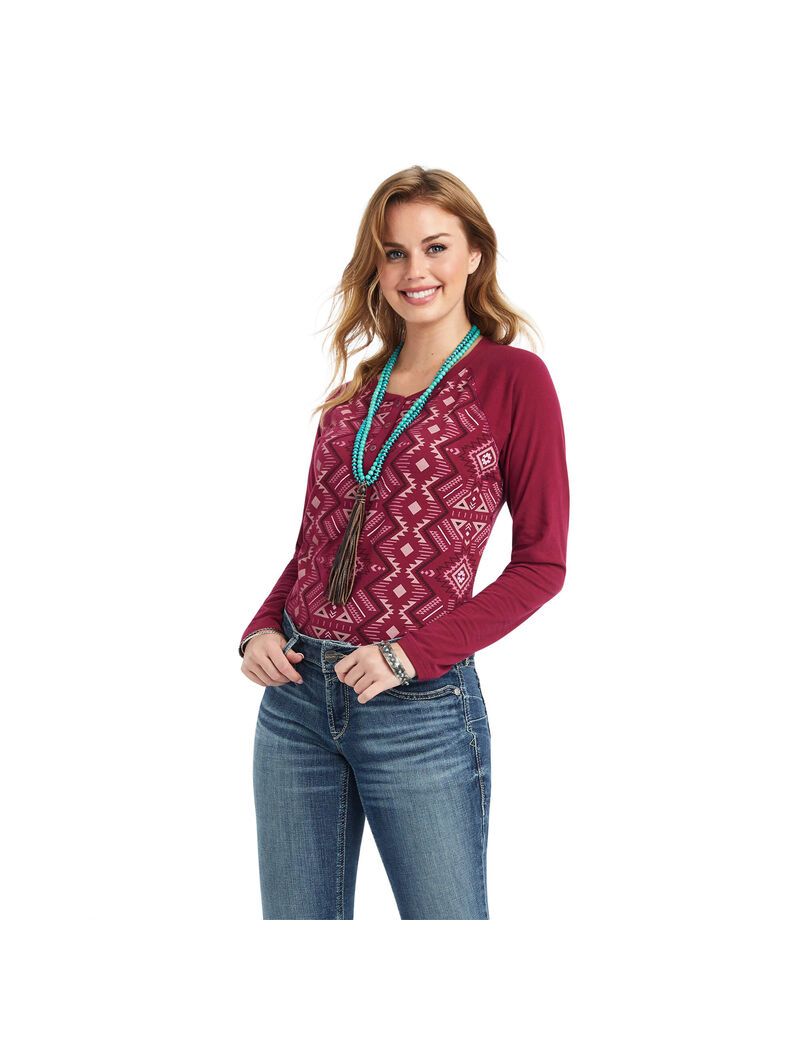 Hauts Ariat REAL Printed Henley Multicolore Rouge | 280374WIV