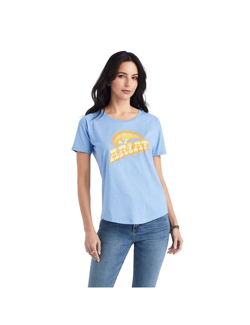 Hauts Ariat Sunset Arc Tee Bleu | 602184LRT