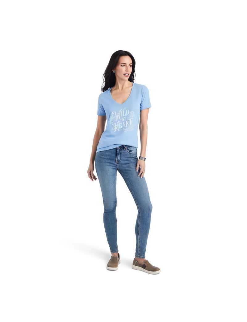 Hauts Ariat Wild Heart Tee Bleu Clair | 328750COG