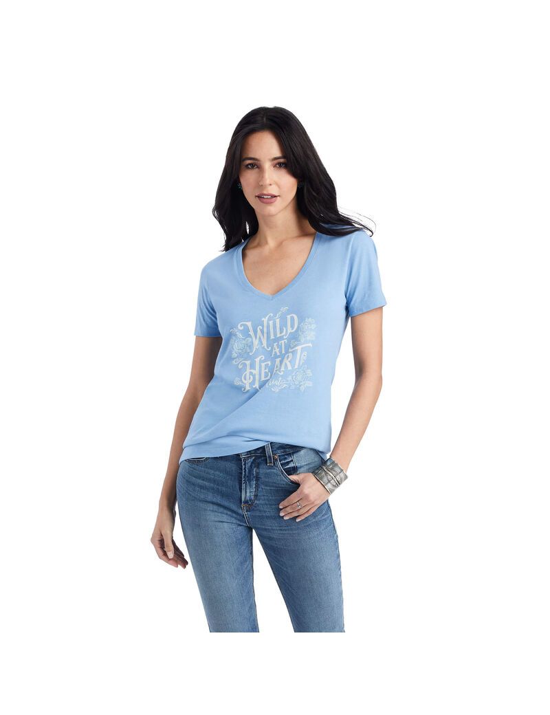 Hauts Ariat Wild Heart Tee Bleu Clair | 328750COG