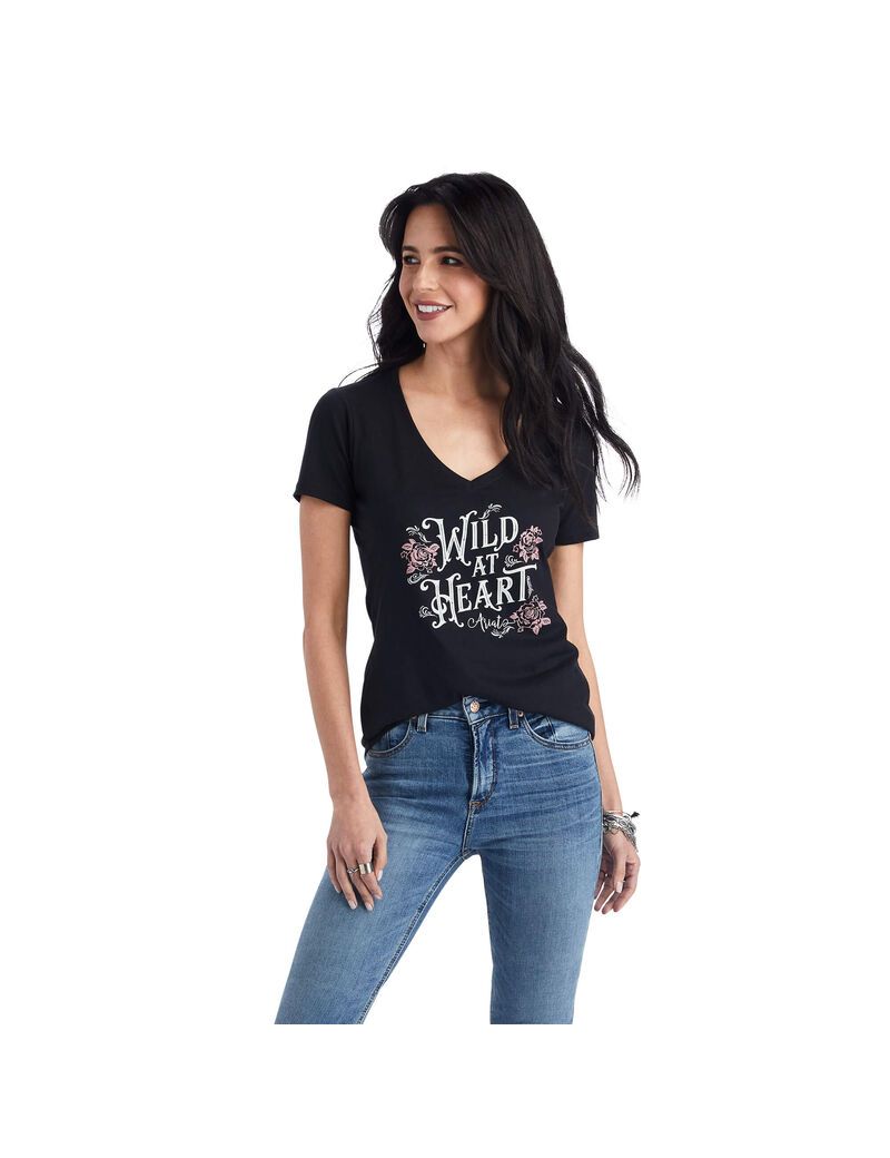 Hauts Ariat Wild Heart Tee Noir | 159382XTA