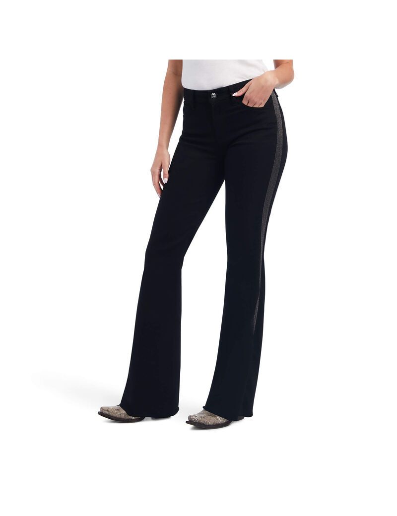 Jean Ariat Slim Trouser Chain Stripe Larges Leg Noir | 273605FHA