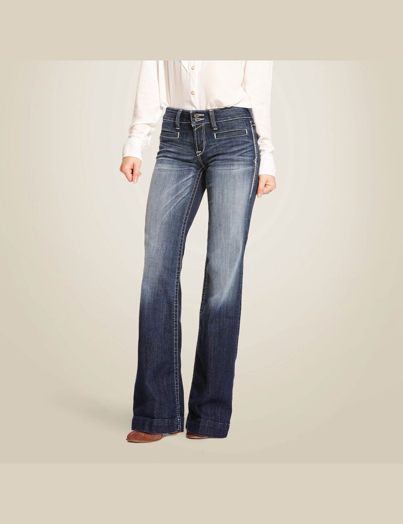 Jean Ariat Trouser Mid Rise Stretch Entwined Larges Leg Bleu | 031528PHD