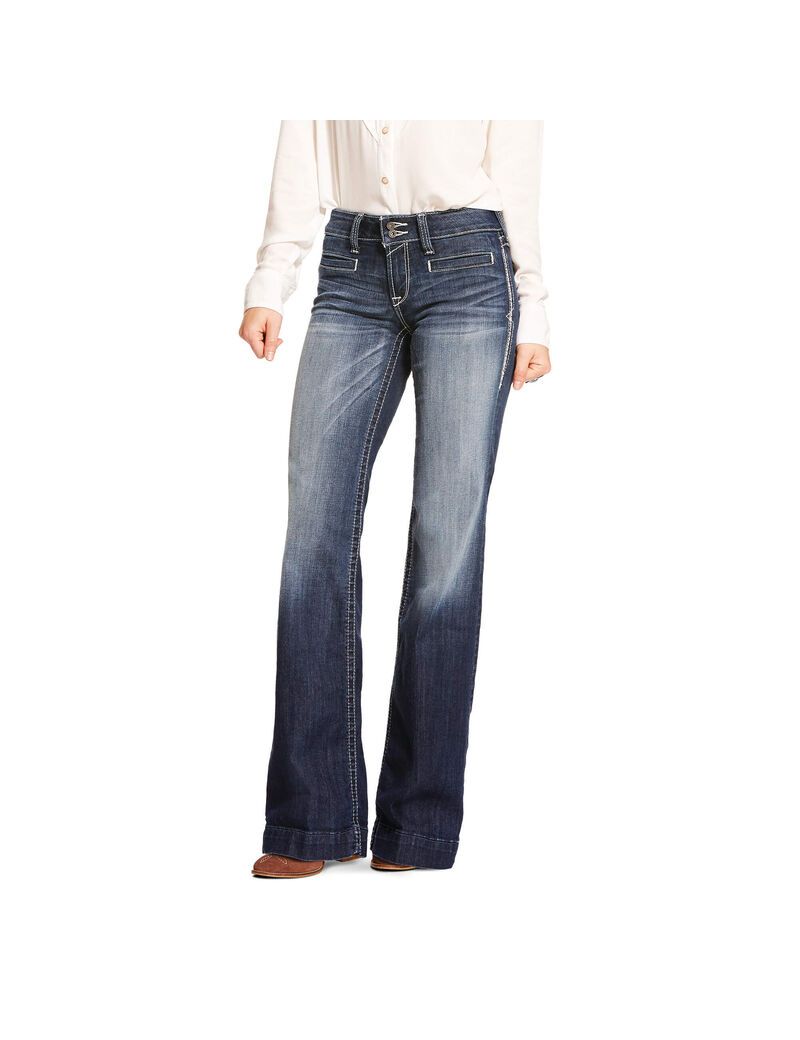 Jean Ariat Trouser Mid Rise Stretch Entwined Larges Leg Bleu | 031528PHD