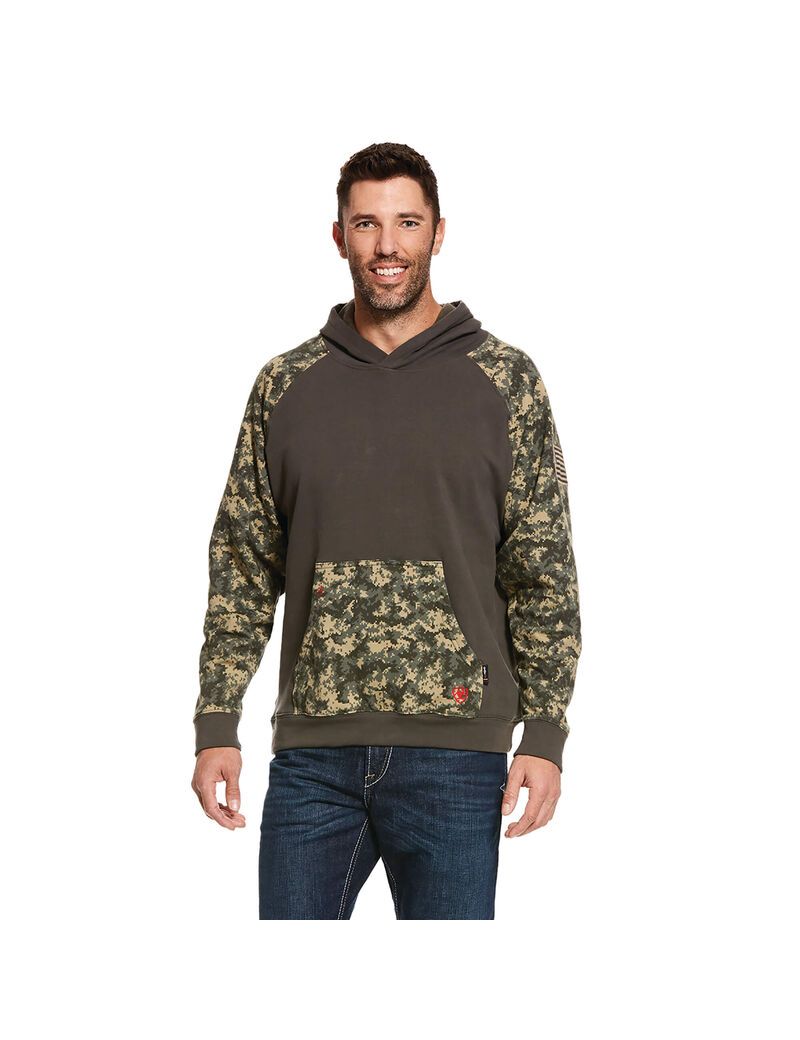 Sweat À Capuche Ariat FR DuraStretch Patriot Vert Olive Camouflage | 237904KAE