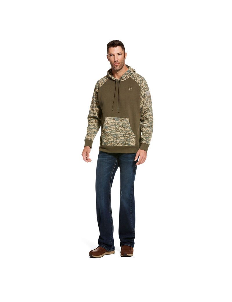 Sweat À Capuche Ariat Patriot Vert Olive Camouflage | 435071JTA