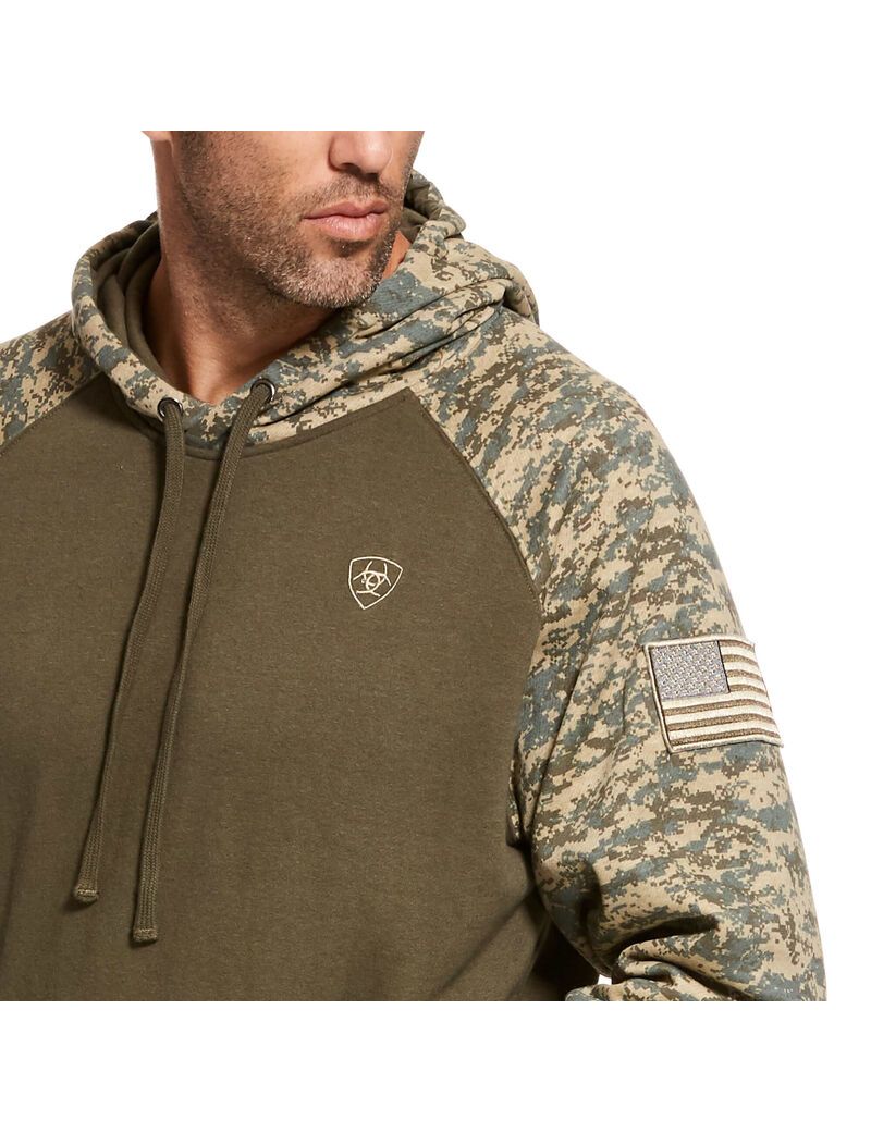 Sweat À Capuche Ariat Patriot Vert Olive Camouflage | 435071JTA