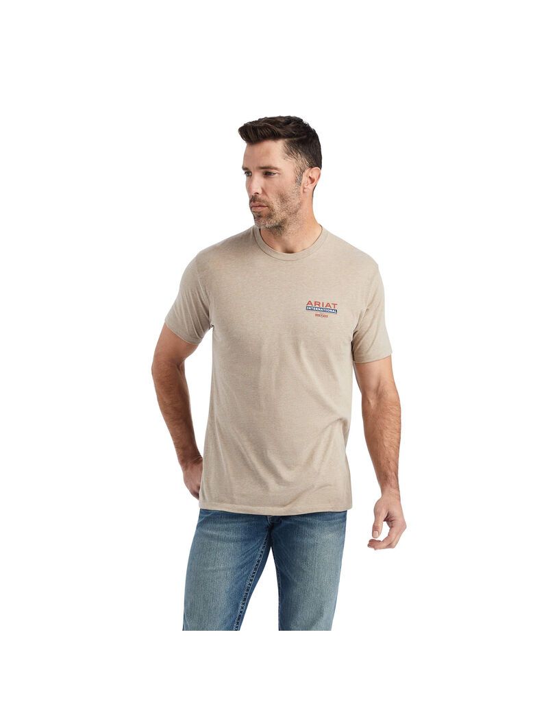 T Shirts Ariat Flag Flow Beige | 067213INY